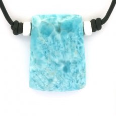 Collier en Cuir, Argent et 1 Larimar - 32 x 23 x 8 mm - 13.2 gr