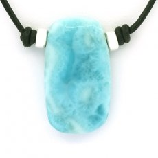 Collier en Cuir, Argent et 1 Larimar - 35 x 20 x 8 mm - 11.9 gr