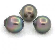 Lot de 3 Perles de Tahiti Semi-Baroques B de 9.5 à 9.8 mm