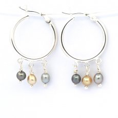 Boucles d'Oreilles en Argent et 6 Keishis de Tahiti