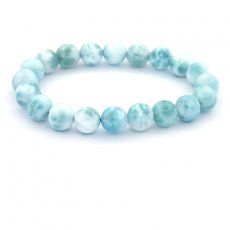 Bracelet de 20 Perles en Larimar de 9.5 à 9.7 mm - 16 cm - 25.8 gr