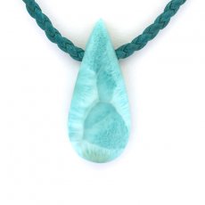 Collier en Coton et 1 Larimar - 35 x 14 x 7 mm - 7.3 gr