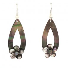 Boucles d'Oreilles en Argent, Nacre et 2 Keishis de Tahiti