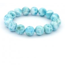 Bracelet de 16 Perles en Larimar de 12.7 à 13 mm - 18 cm - 50.9 gr