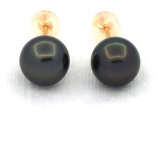 Boucles d'Oreilles en Or 18K et 2 Perles de Tahiti Rondes C 9 mm