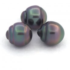 Lot de 3 Perles de Tahiti Cerclées B de 10.5 à 10.7 mm