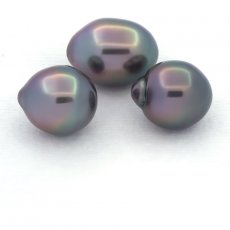 Lot de 3 Perles de Tahiti Semi-Baroques B de 11 à 11.2 mm