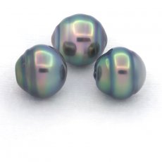 Lot de 3 Perles de Tahiti Cerclées C de 10.4 à 10.6 mm