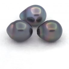 Lot de 3 Perles de Tahiti Semi-Baroques B de 10.7 à 10.9 mm