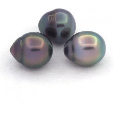 Lot de 3 Perles de Tahiti Semi-Baroques B/C de 10.5 à 10.9 mm