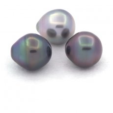 Lot de 3 Perles de Tahiti Semi-Baroques B/C de 10.5 à 10.8 mm