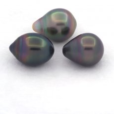 Lot de 3 Perles de Tahiti Semi-Baroques B/C de 10.5 à 10.9 mm