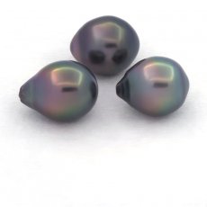 Lot de 3 Perles de Tahiti Semi-Baroques B de 10.5 à 10.7 mm