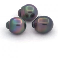 Lot de 3 Perles de Tahiti Semi-Baroques B de 10.6 à 10.8 mm