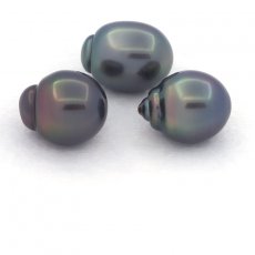 Lot de 3 Perles de Tahiti Semi-Baroques B de 10.5 à 10.7 mm