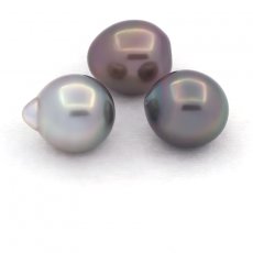 Lot de 3 Perles de Tahiti Semi-Baroques B de 10.6 à 10.8 mm