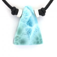 Collier en Cuir, Argent et 1 Larimar - 24 x 18 x 8.5 mm - 5.7 gr