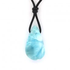 Collier en Cuir et 1 Larimar - 28 x 16 x 9 mm - 7.2 gr