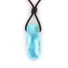 Collier en Cuir et 1 Larimar - 31 x 12 x 8 mm - 6.5 gr