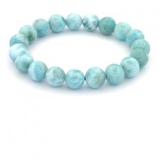 Bracelet de 19 Perles en Larimar de 9.8 à 10.3 mm - 17.5 cm - 28.6 gr