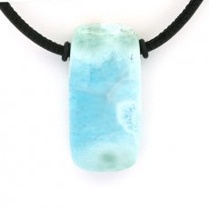 Collier en Cuir et 1 Larimar - 36.5 x 18 x 9.5 mm - 13.9 gr