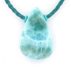 Collier en Coton et 1 Larimar - 35.5 x 22 x 10 mm - 13.3 gr