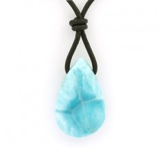 Collier en Cuir et 1 Larimar - 26 x 16.5 x 9.2 mm - 6.2 gr