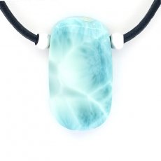 Collier en Cuir, Argent et 1 Larimar - 32 x 18 x 8.5 mm - 10.5 gr