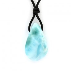 Collier en Cuir et 1 Larimar - 30 x 18 x 9 mm - 8 gr