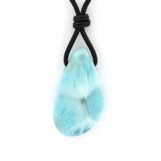 Collier en Cuir et 1 Larimar - 31 x 17 x 9 mm - 8.2 gr