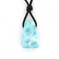 Collier en Cuir et 1 Larimar - 25.5 x 16 x 10 mm - 7.7 gr