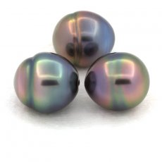 Lot de 3 Perles de Tahiti Cerclées C de 10 à 10.4 mm