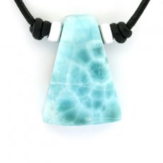 Collier en Cuir, Argent et 1 Larimar - 26 x 18 x 8 mm - 6.5 gr