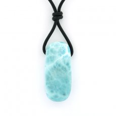 Collier en Cuir et 1 Larimar - 34 x 15 x 8 mm - 8.4 gr