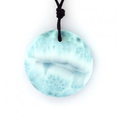 Collier en Cuir et 1 Larimar - 30 x 8.5 mm - 13.9 gr