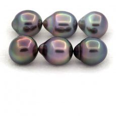 Lot de 6 Perles de Tahiti Semi-Baroques B de 9.6 à 9.8 mm