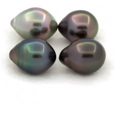 Lot de 4 Perles de Tahiti Semi-Baroques B/C de 9.6 à 9.9 mm