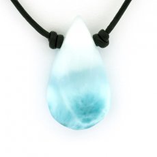 Collier en Cuir et 1 Larimar - 34 x 19 x 8 mm - 7.9 gr