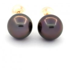 Boucles d'Oreilles en Or 18K et 2 Perles de Tahiti Rondes C 9.4 mm