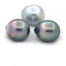 Lot de 3 Perles de Tahiti Semi-Baroques C de 12 à 12.1 mm