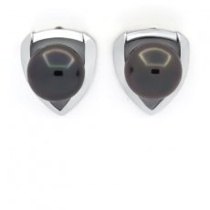 Boucles d'Oreilles en Argent et 2 Perles de Tahiti Rondes C 9.5 mm