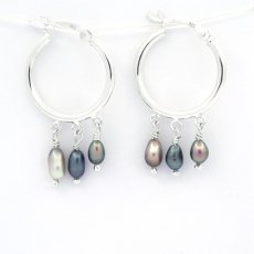 Boucles d'Oreilles en Argent et 6 Keishis de Tahiti