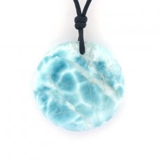 Collier en Cuir et 1 Larimar - Diamètre = 24 mm - 8 gr