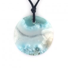 Collier en Coton et 1 Larimar - Diamètre = 29 mm - 5.1 gr