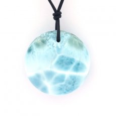 Collier en Cuir et 1 Larimar - Diamètre = 26.4 mm - 13.7 gr