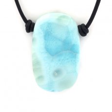 Collier en Cuir et 1 Larimar - 36 x 22 x 7 mm - 12.8 gr