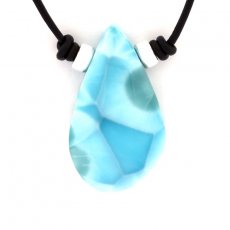 Collier en Cuir et 1 Larimar - 34 x 20 x 9 mm - 10.8 gr