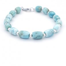 Bracelet de 15 Perles en Larimar de 8.2 à 8.9 mm - 21.5 cm - 17.9 gr