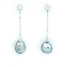 Boucles d'Oreilles en Or blanc 14K et 2 Keishis de Tahiti