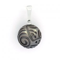 Pendentif en Argent et 1 Perle de Tahiti Gravée 12 mm